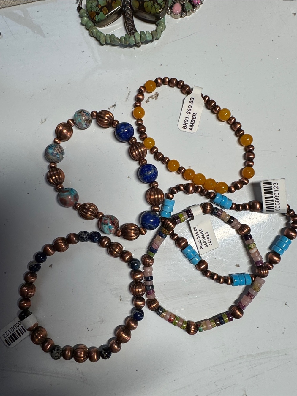 Multicolor Bead and Copper Stretch Bracelet Set - Yellow & Turquoise Accents